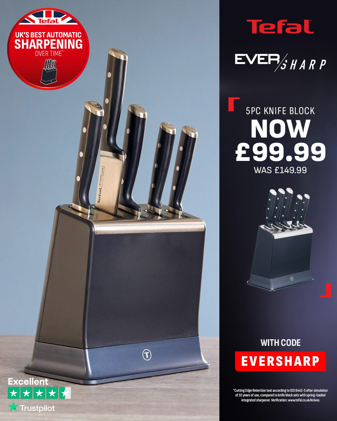£50 Off Tefal EverSharp 5pc Knife Block